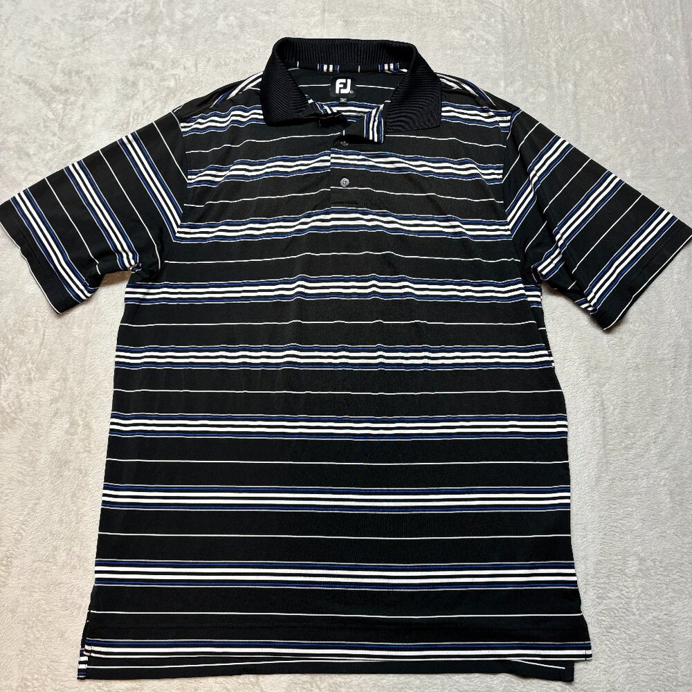 FootJoy Polo Shirt Mens L Black Striped Lightweight Performance Stretch Golf